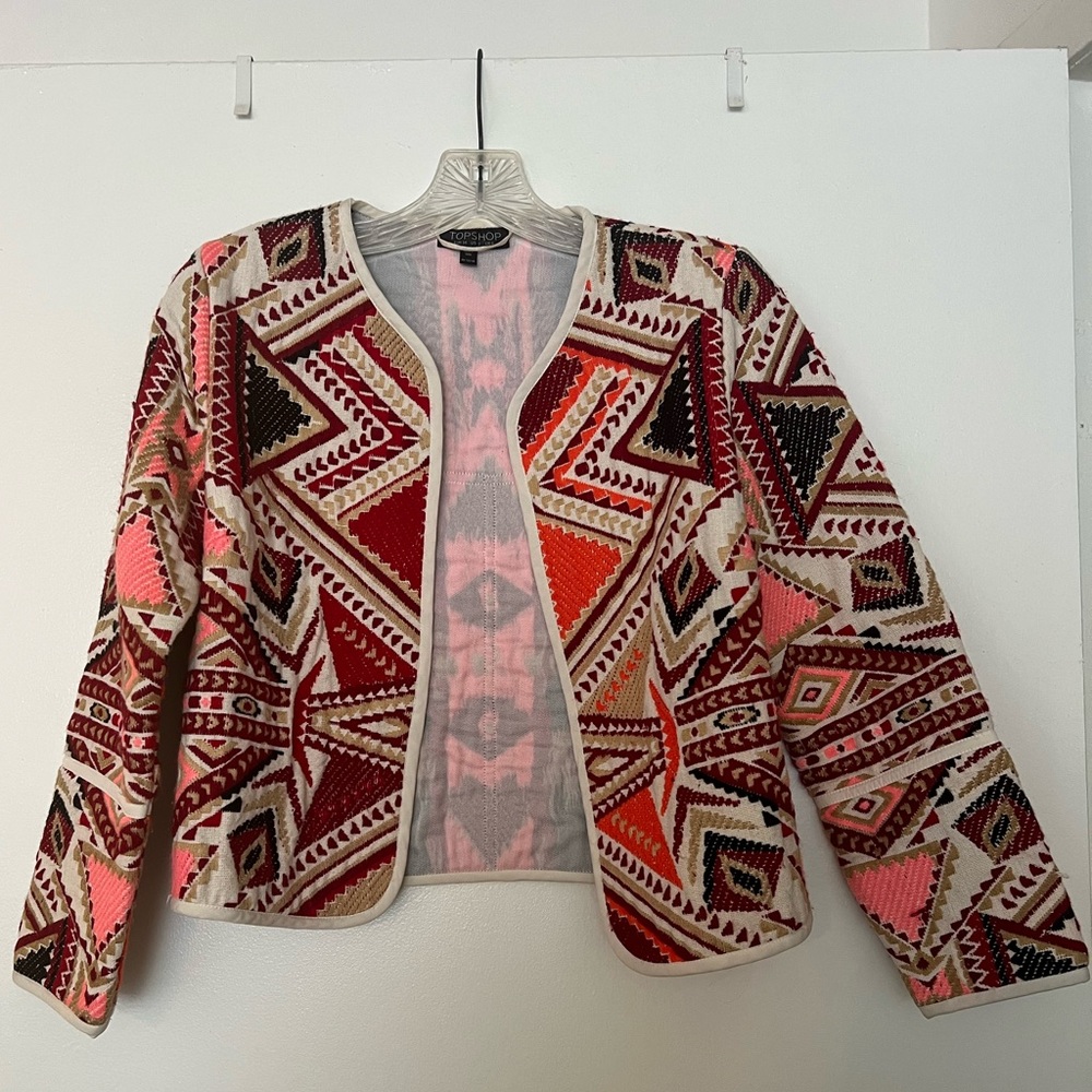 Topshop No-Collar Printed Jacket
